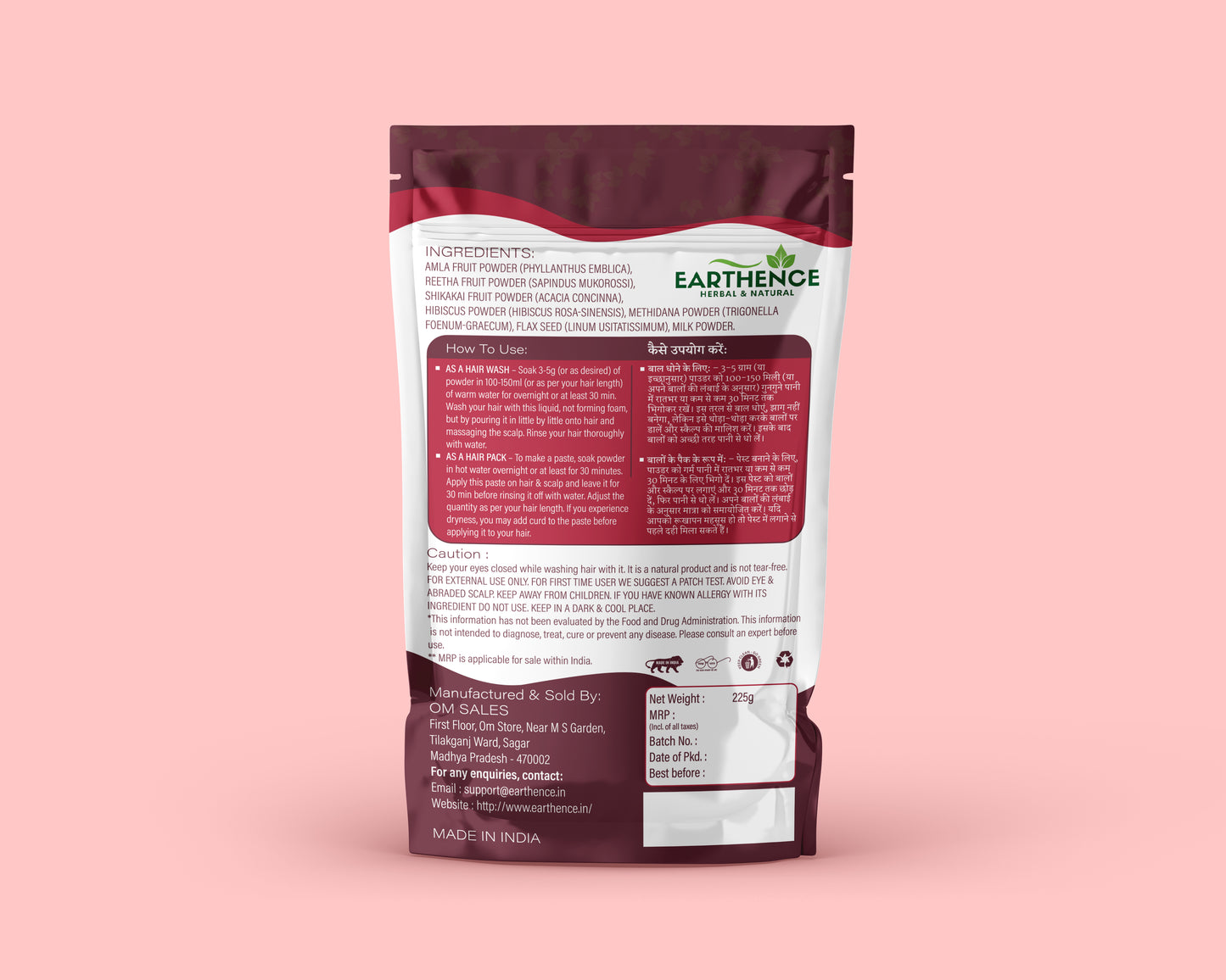 Earthence Natural Flaxseed Shampoo with Amla Reetha Shikakai Methidana Hibiscus and Milk Powder for Dry Hair | Gentle Cleansing for Strong & Healthy Hair - 227gm (Pack of 1)