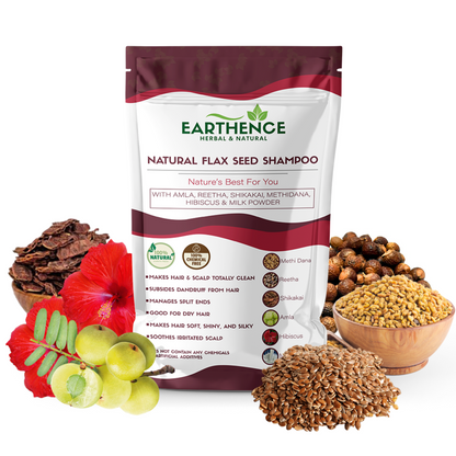 Earthence Natural Flaxseed Shampoo with Amla Reetha Shikakai Methidana Hibiscus and Milk Powder for Dry Hair | Gentle Cleansing for Strong & Healthy Hair - 227gm (Pack of 1)