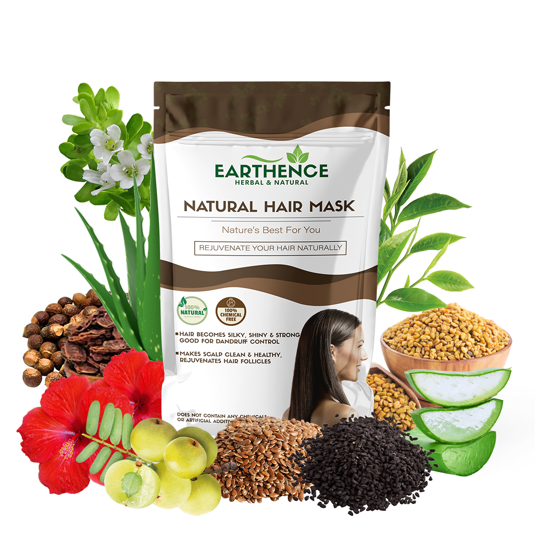 Earthence Hair Mask Powder For Hair Fall Growth Split Ends Luster Shining Nourishment | Dry and Frizzy Hair | Herbal & Natural Cleanser | Controls Dandruff - 225 Grams - Pack Of 1