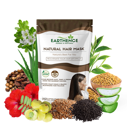 Earthence Hair Mask Powder For Hair Fall Growth Split Ends Luster Shining Nourishment | Dry and Frizzy Hair | Herbal & Natural Cleanser | Controls Dandruff - 225 Grams - Pack Of 1