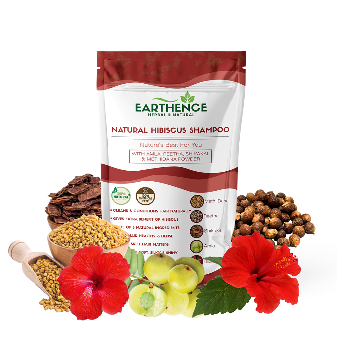 Earthence Natural Hair Shampoo With Amla Reetha Shikakai Methi Dana And Hibiscus Powder For Men & Women, Totally Organic | Paraben and Sulphate Free Shampoo - 225gm (Pack of 1)