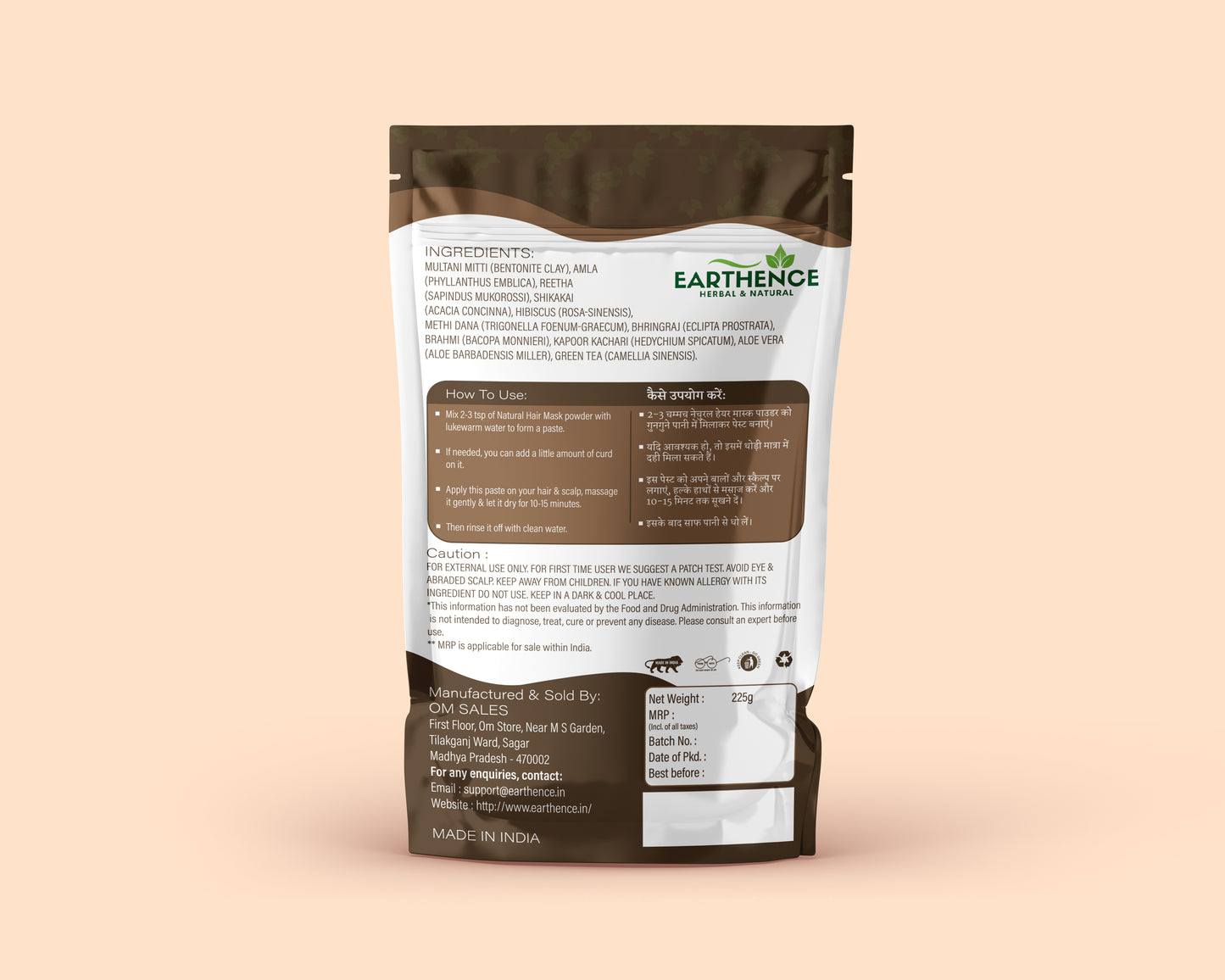 Earthence Hair Mask Powder For Hair Fall Growth Split Ends Luster Shining Nourishment | Dry and Frizzy Hair | Herbal & Natural Cleanser | Controls Dandruff - 225 Grams - Pack Of 1