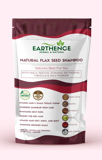 Earthence Natural Flaxseed Shampoo with Amla Reetha Shikakai Methidana Hibiscus and Milk Powder for Dry Hair | Gentle Cleansing for Strong & Healthy Hair - 227gm (Pack of 1)
