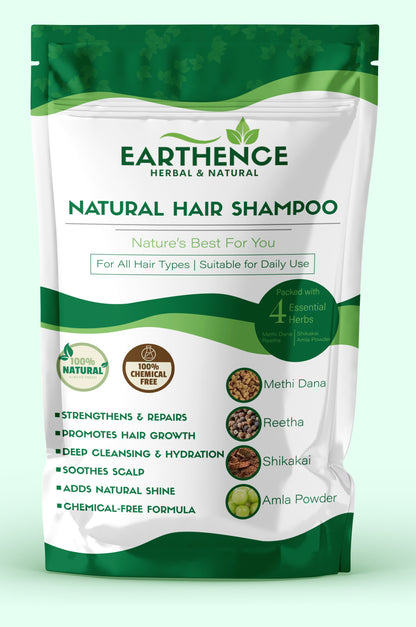 Earthence Natural Hair Shampoo With Herbal Amla Reetha Shikakai And Methi Dana Powder For Men & Women, Totally Organic | Paraben And Sulphate Free Shampoo - 225gm (Pack of 1)