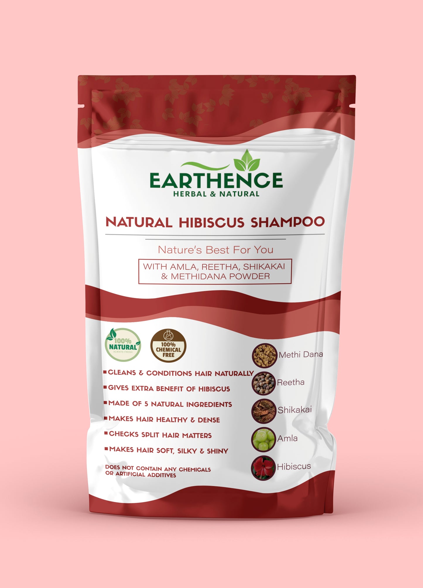 Earthence Natural Hair Shampoo With Amla Reetha Shikakai Methi Dana And Hibiscus Powder For Men & Women, Totally Organic | Paraben and Sulphate Free Shampoo - 225gm (Pack of 1)