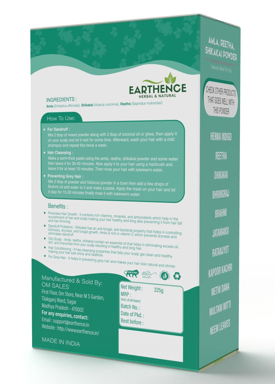 Earthence Amla Reetha Shikakai Powder 100g | 3 in 1 Natural Hair Wash Powder | Hair Growth, Hair Fall Control, Anti Dandruff & Hair Cleanser