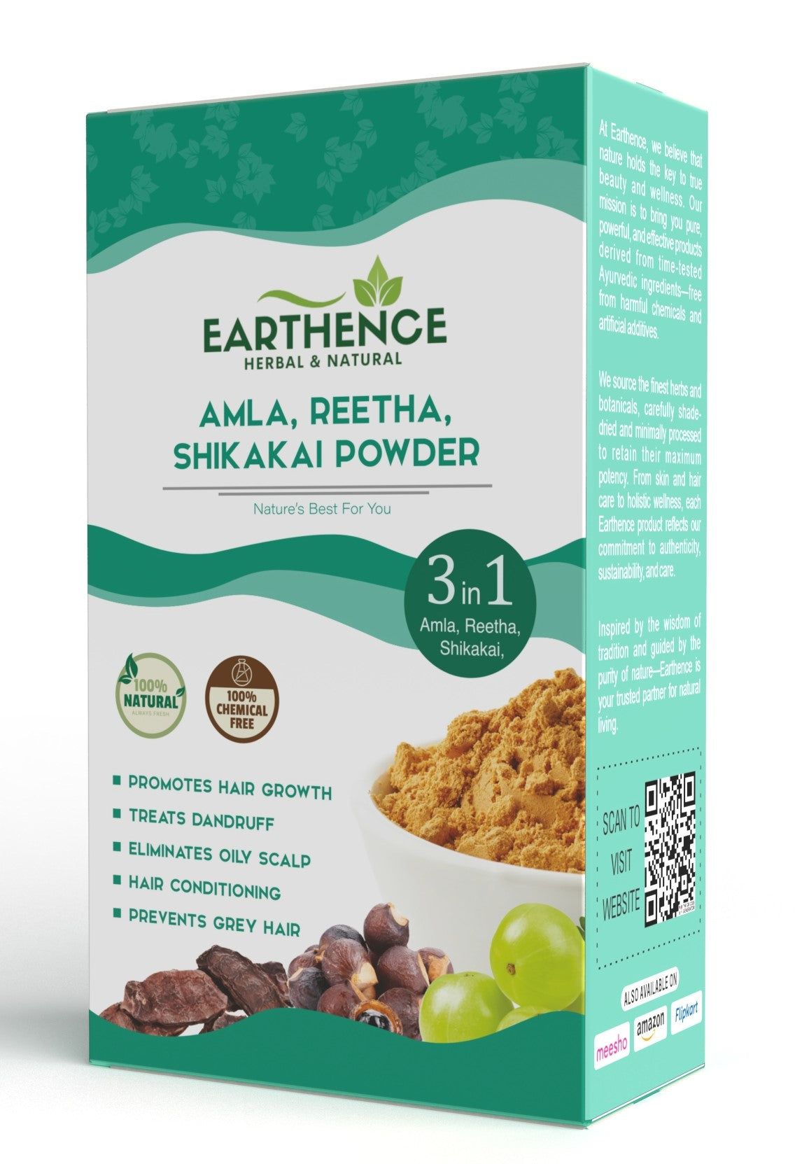 Earthence Amla Reetha Shikakai Powder 100g | 3 in 1 Natural Hair Wash Powder | Hair Growth, Hair Fall Control, Anti Dandruff & Hair Cleanser