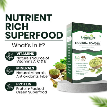 Earthence Moringa Powder 100g | Pure Moringa Leaf Powder | Rich in Antioxidants, Iron & Vitamin C | Supports Immunity, Skin Glow & Hair Care