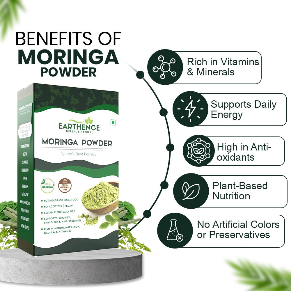 Earthence Moringa Powder 100g | Pure Moringa Leaf Powder | Rich in Antioxidants, Iron & Vitamin C | Supports Immunity, Skin Glow & Hair Care